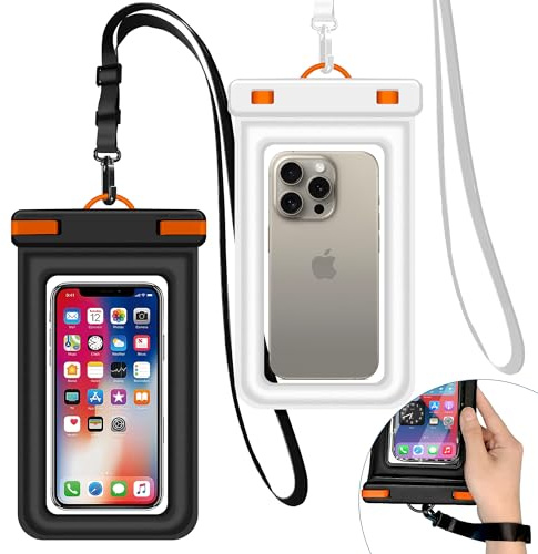 seahelio IPX8 Floating Waterproof Phone Case (2-Pack) 7.2 Inch Waterproof Phone Pouch for iPhone 16/15/14 Pro Max Galaxy S24/S23 Adjustable Lanyard + Wrist Strap Beach Swimming Travel Essentials