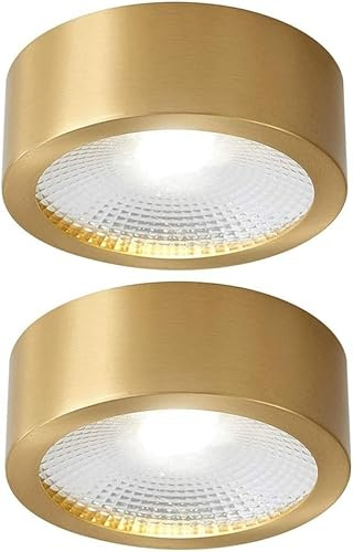 SdaryWare 2 Pack LED Ceiling Spotlights Surface Mounted Downlight Brass Indoor COB Flush Mount Lighting Fixture Gold Round Anti Glare Luminaire Lamp [Energy Class A++],4000k