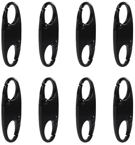YAWYO 8-pack Små S-karbinhakar, Stöldskydd Dubbelsidiga Dragkedjeklämmor för Ryggsäck, Mini Karbinhake för Camping, Resor och Utomhussport (Svart)