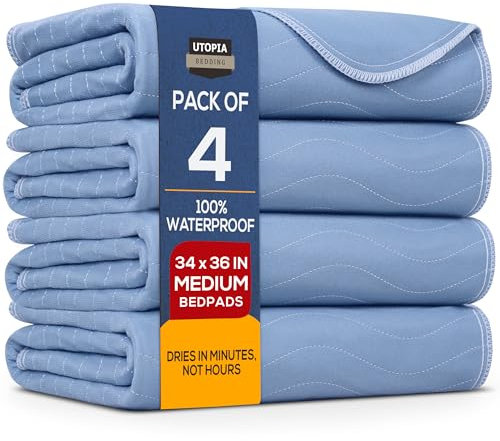 Utopia Bedding Incontinence Bed Pads 85 x 90 cm Blue (Pack of 4) Incontinence Bed Sheets, Waterproof Washable Bed Pads for Incontinence Adults, Bed Wetting Sheets