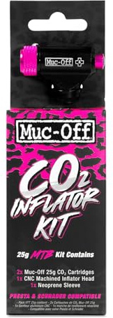 Muc-Off Inflator Kit - CO2 Puncture Repair Kit for Road Bikes - 2 Cartridges, CNC Inflator Head, Neoprene Sleeve - Fits Presta and Schrader Valves - MTB