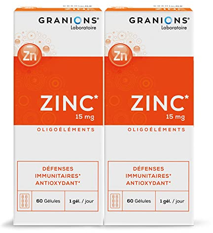 GRANIONS| Zinc | Défenses immunitaires & Antioxydant, beauté peau et cheveux | 15mg de Zinc | Marque Française | Programme de 4 Mois