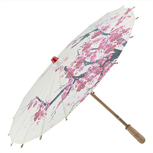 Oiled Paper Umbrella, Handmade Umbrella Oil Paper Classical Painting Plum Blossoms Dancing Props Retractable Vintage Chinese Papers Parasol for Wedding Parties Photography
