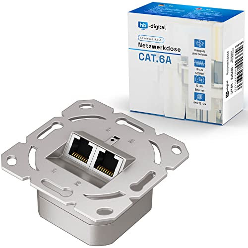 HB-DIGITAL 4x CAT 6a Netzwerkdose RJ45 2-Port STP geschirmt kompatibel mit starre LAN Kabel PoE T568A/B Standard Zinklegierung 10 Gigabit 50mm x 50mm - Ohne Gehäuse