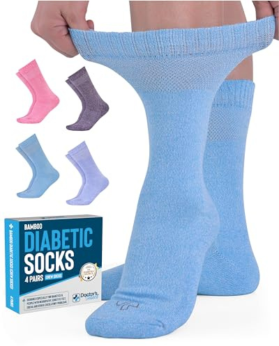 Doctor's Select Bamboo Viscose Diabetic Socks Women - 4 Pairs Crew Diabetic Socks for Women Size 9-11 Extra Wide | Wide Width