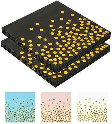 Bohoray 40 Stück Servietten Gold, Goldene Serviettens 33x33, Schwarze Serviettens, Servietten Schwarz Gold, Serviette Goldene Hochzeit für Geburtstags Hochzeit Party (Schwarz)
