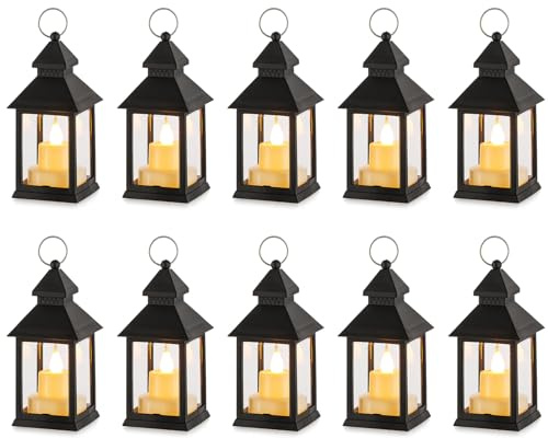 NUPTIO Vela Linternas Decoraciones Halloween: 10pcs Negro Parpadeo Led Velas Candelita Mini Linterna Colgante con Adornos Navidad Vintage Marroquí Mesa Sala Estar Interior Al Aire Libre Ramadán
