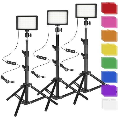 Ci-Fotto Luz LED de Foto y Vídeo 3-Pack, Dimmable 5600K USB Luz Continua de Fotografía con Trípodes y Filtros de Color para Estudios de Fotografía, Youtube, TikTok, Grabación de Video, Game Streaming