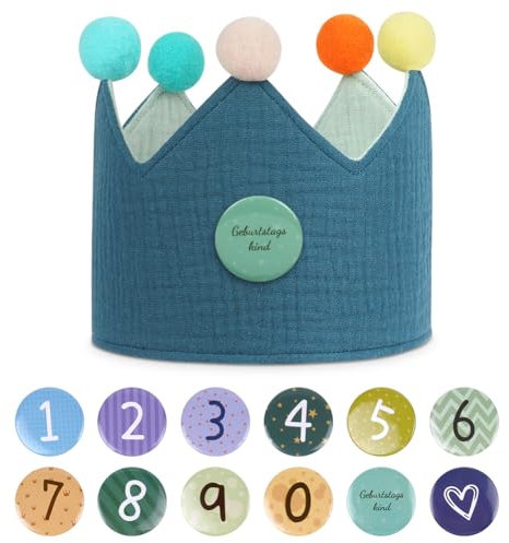 URAQT Cappellini Compleanno Bambini, Corona Compleanno Bambino con Numeri Intercambiabili da 0 a 9, Tessuto Cappello da Festa di Compleanno per Bambini Festa di Compleanno(Verde Scuro)