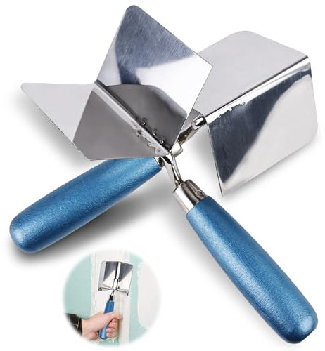 TOATELU - Paleta de esquina (acero inoxidable, 2 piezas, llana de esquina 80 x 60 mm, llana de yeso y relleno de esquina con mango flexible para los ángulos interiores de las paredes, azul