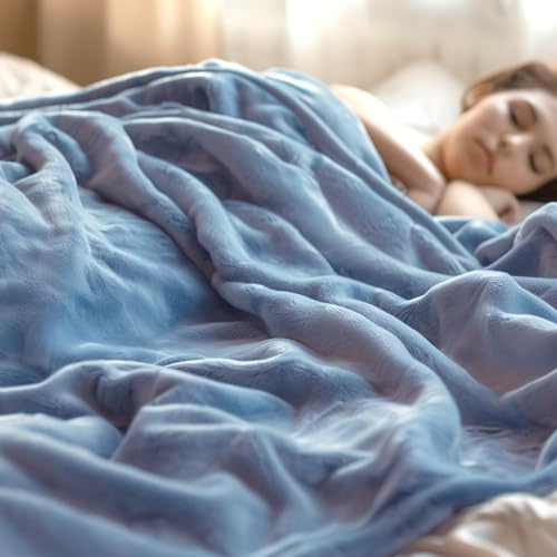 Bedsure Fleece Blankets Queen Size for Bed - GentleSoft Warm, Cozy, Soft & Thick Blanket for Winter, Heavy 500Gsm Anti-Static Design, Ideal for Couch & Sofa, Ashley Blue, 90x90 Inch