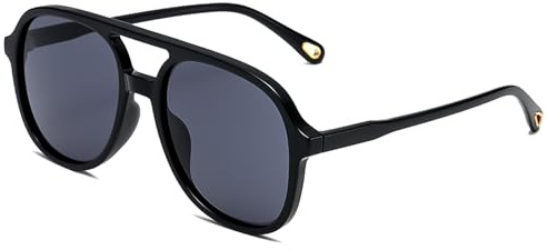 LOJUDI Occhiali da sole uomo donna retrò – occhiali da pilota polarizzati anni '70 occhiali da aviatore occhiali vintage protezione UV400, nero/nero