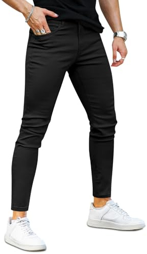 GINGTTO Hombre Pantalón Ajustados Skinny Vaquero Tapered Elásticos Stretch Jeans Slim Fit Casual Denim Negro 34W/32L