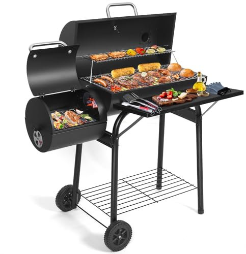 SUNLIFER Kolgrill offsetrökare: Kolgrill med rymligt matlagningsområde | Tunna BBQ grill och rökarkombo för utomhus uteplats trädgård camping och fester