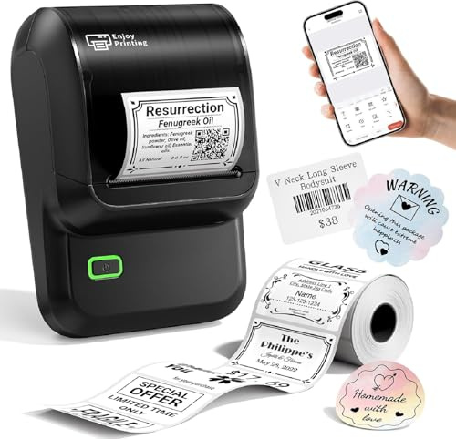 Omezizy M100 Label Maker Machine, 2-inch Bluetooth Thermal Label Maker, Portable Label Sticker Printer Machine with Waterproof Labels for Small Business, Retail, Home, Office, School, Black