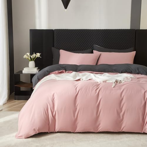 Boqingzhu Baumwolle Bettwäsche 135x200cm Rosa Altrosa Grau Einfarbig Uni Aesthetic Wendebettwäsche Set Bettbezug 135x200cm und 1 Kissenbezug 80x80cm mit Reißverschluss