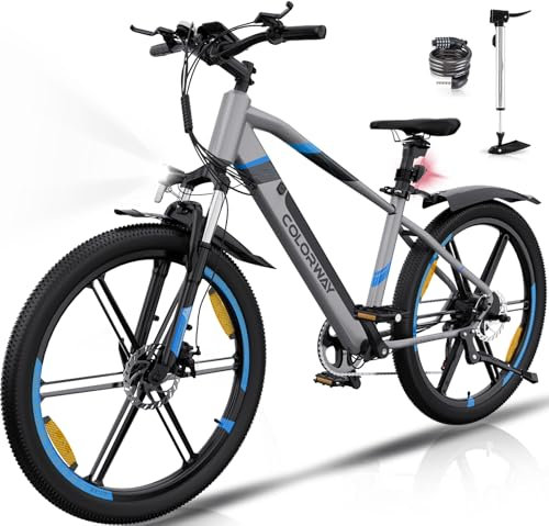 COLORWAY E Bike Herren Damen Elektrofahrräder 26 x 2,35 Zoll 250W Motor 36V 12Ah herausnehmbarer Akku EBike, Höchstgeschwindigkeit 25 km/h, E Mountainbike Ausdauer 35-90KM