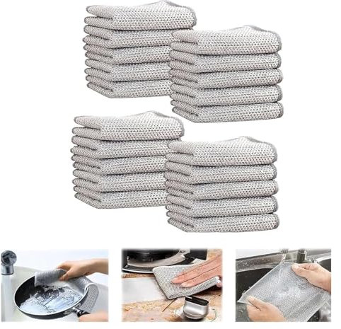 MBHHU Paños for Lavar Platos de Alambre Multiusos, paños for Fregar, Trapo de Limpieza de Malla de Alambre metálico, Trapos for Lavar Platos de Alambre Multiusos for húmedo y seco(20pc)