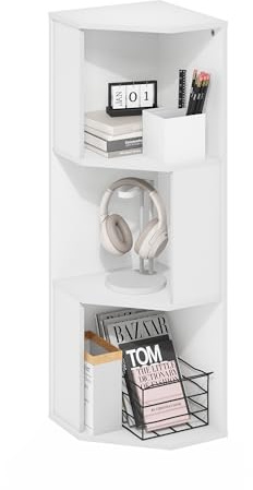 Furinno ECON Mensola Angolare, Libreria Angolare A 3 Ripiani, Scaffale Portaoggetti, Scaffale Espositivo, Libreria, Per Organizzazione E Contenimento In Soggiorno, Ufficio Domestico, Bianco