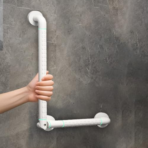 Grab Bars for Seniors, 38 x 38 cm, Stainless Steel Handle, Rotatable, Non-Slip Safety Handle, Bathtub with Fluorescence, L-shaped Wall Mounted Handle Bars for Stairs, Bathrooms and Toilet, White