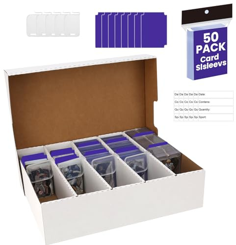 EBOAUSI Large-Capacity Trading Card Storage Box for Toploader – Holds 3940 Cards, Includes 50 Soft Sleeves, 8 Dividers & 5 Supporters – for Sports, TCG, MTG Cards (1-PACK)