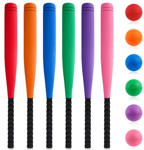 Seenelling 6 Set 29 Foam Baseball Bat Set Including 6 Bats and 6 Baseball PE Equipment for Elementary School Foam Bat for Safety Play