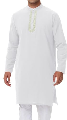 NANAMEEI kurta Homme en Coton et Lin Manches Longues Traditionnel Tunique Indienne pour Méditation et Yoga