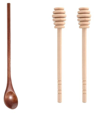 ZORVYN Lot de 4 Cuillères à Miel et Cuillères en Bois Bâtonnets Agitateur pour Miel Sirop Confiture et Thé
