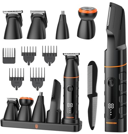 5-IN-1 Intimrasierer Mann, MAXGROOM Körperrasierer Herren mit Ladestation, IPX6 Wasserdichter Rasierer Herren Elektrisch für Intimbereich, Bart, Körper, Hoden und Scham, Mit LED-Anzeige, 120 Min Akku
