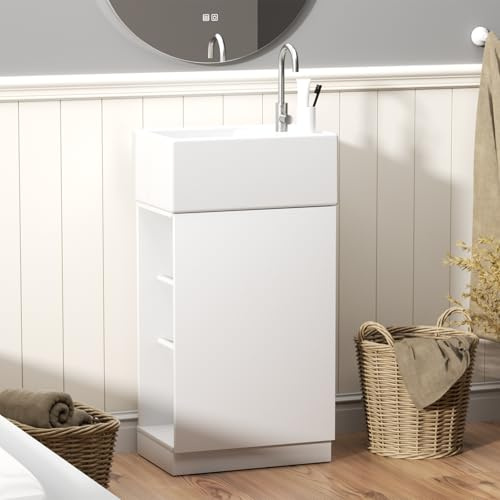 TWSOUL Mobile lavabo con mobiletto, mobiletto per lavabo 40 cm di larghezza, armadi da bagno, set di mobili da bagno con lavandino, per piccoli bagni ospiti, 40 x 20 x 100 cm (bianco)