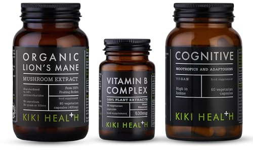 Lion's Mane Mushroom 60 caps, Cog Blend 60 caps, Plant-Based Vitamin B Complex 30 caps – Brain, Focus & Cognitive Support Bundle for Mental Clarity & Energy