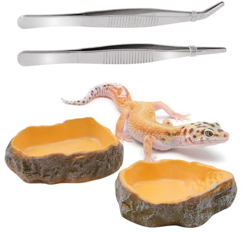 FORYNXHWIN 2 st vattenskål terrarium, reptilskålar med 2 pincetter, skålar terrarium, sköldpaddstillbehör, reptiler vattenskål, för ödla kameleont sköldpadda