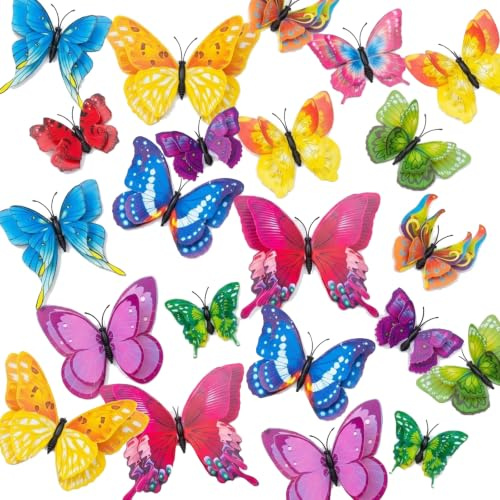 BeiZha 24 Pcs 3D Butterfly Wall Stickers | with Magnets and Gum, Removable Decals, for Party, Home and Room Decorations