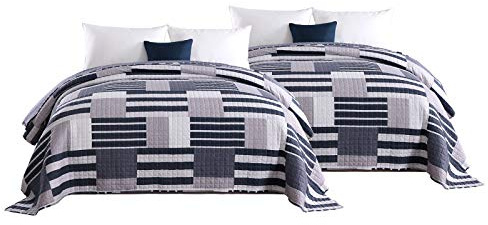 WOLTU® 2 x Tagesdecken Bettüberwurf Steppdecke Patchwork Wendedesign Bettdecke Stepp Decke Doppelbett unterfüttert und gesteppt, 150x200 cm