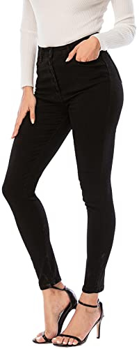 ECUPPER Womens Jeans High Waist Skinny Fit Stretch Jeans Denim Trousers with Pockets Black 2XL