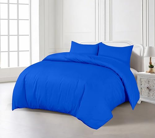 Crescent Collection Plain Duvet Cover With Pillowcase Percale Quilt Cover Bedding Set (Royal Blue, Super King)
