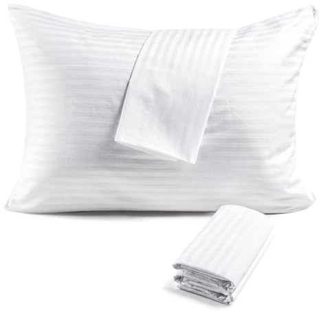 FAUNNA 600TC 100% Cotton Pillow Protectors, Queen Size (20x30), 2 Pack, Oeko-TEX Certified, Hotel Grade Pillow Cover with Silent Zipper, Zip Up Pillow Cases, White