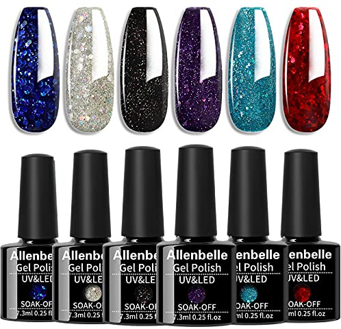 Allenbelle UV Nagellack Set 6 Farben,Gel Nagellack Geschenkset,Shellac Set Uv Gel Nail Art,Soak Off UV LED Gel Nagellack (022)