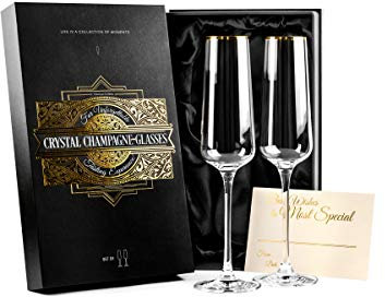 Champagnergläser mit Goldrand | 2er-Set | Kristall Flöte Sektgläser für Champagner, Sekt und Prosecco | Elegantes Glas mit langem Stiel für Braut und Bräutigam, Hochzeit, Jahrestag, Geburtstag