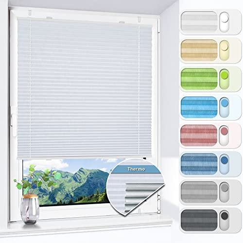 HOMEDEMO Plissee ohne Bohren verdunkelung, Thermo Plisseerollo Klemmfix, Weiß 85x120cm(BxH) Verdunklungsplissee 100% lichtundurchlässig für Fenster, Blickdicht Sichtschutz Sonnenschutz