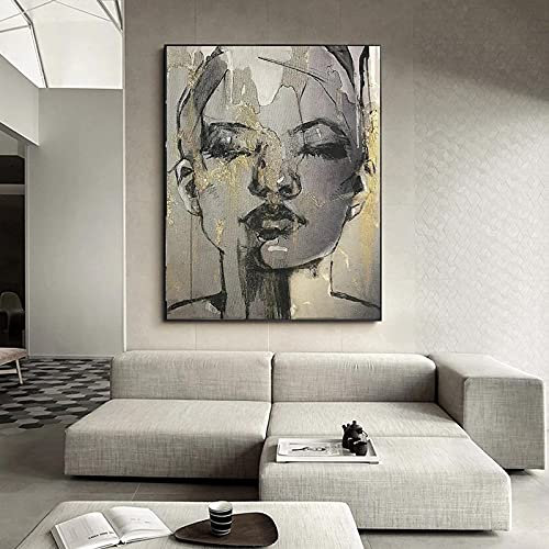 GEMMII Face Black Leinwandbild XXL Figur Gemälde Poster und Drucke Wandkunst Bilder für Wohnzimmer Home Wanddekoration Kunstwerke 80x122cm Rahmenlos