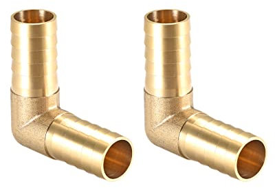 QUARKZMAN 19mm Diámetro 90 Grados Latón Espiga Manguera Montaje x 2uds Codo Conector Acopladores para Manguera Conexión, Conector de Lengüeta de Latón [Dorado Tono]