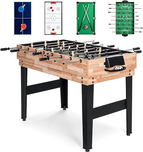 FCOUMY 4 in 1 Multi Sport Spieltisch, Combo Spieltisch für Kinder Kickertisch,Billardtisch, Tischtennistisch, Air Hockey mit allem Zubehör tolles Geschenk für Kinder (4ft)