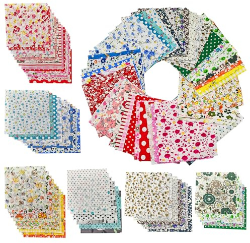 50 Cotton Fabric Squares for Sewing, Quilting, and DIY Crafts, 10 x 10 cm Precut Patchwork Fabric Bundles with Floral Patterns, Cotton Material for Easy Sewing and Textile Painting