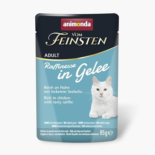 animonda Vom Feinsten Adult Raffinesse Katzenfutter in Gelee mit Huhn und Seelachs (24 x 85 g), Nassfutter mit Taurin und Vitamin D3, ohne Zusatz von Soja, Zucker und Konservierungsstoffen