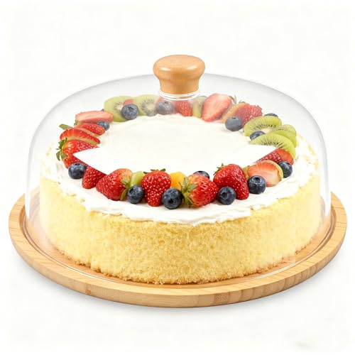YedZen Cake Stand with Dome Lid, 11 Inch /28cm Wood Cake Dome, Cake Plate with Acrylic Cover, Cake Display Stand for Cakes, Birthday Wedding, Party, Cheese