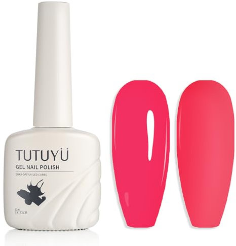 TUTUYU Esmalte de uñas UV rosa neón para todo el año para niñas y mujeres, 12 ml UV/LED Soak Off Rose Red Gel Esmalte de uñas