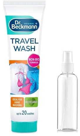 Non-Bio Travel Wash Gel 100ml + A Gift From Us Transparent Plastic Spray Bottle 100ml - Gentle on Fabrics, Tough on Stains, Compact Size for Easy Travel