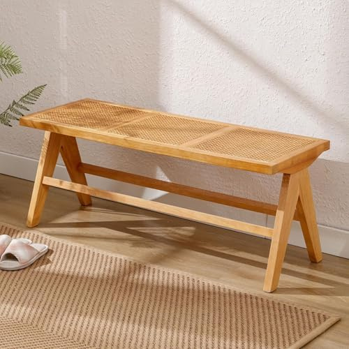 Ya-Home Banc en Rotin de Salle à Manger Banquette Entrée Banc en Bois, Jaune