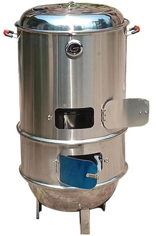 WPWSDWMX Ahumadores Verticales, Parrilla de Carbón de Acero Inoxidable con Termómetro, Parrilla de Exterior sin Humo de 360° para Viajes